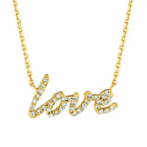 0.20 Carat Natural Diamond Love Necklace Pendant 14K Yellow Gold G SI 18 inches