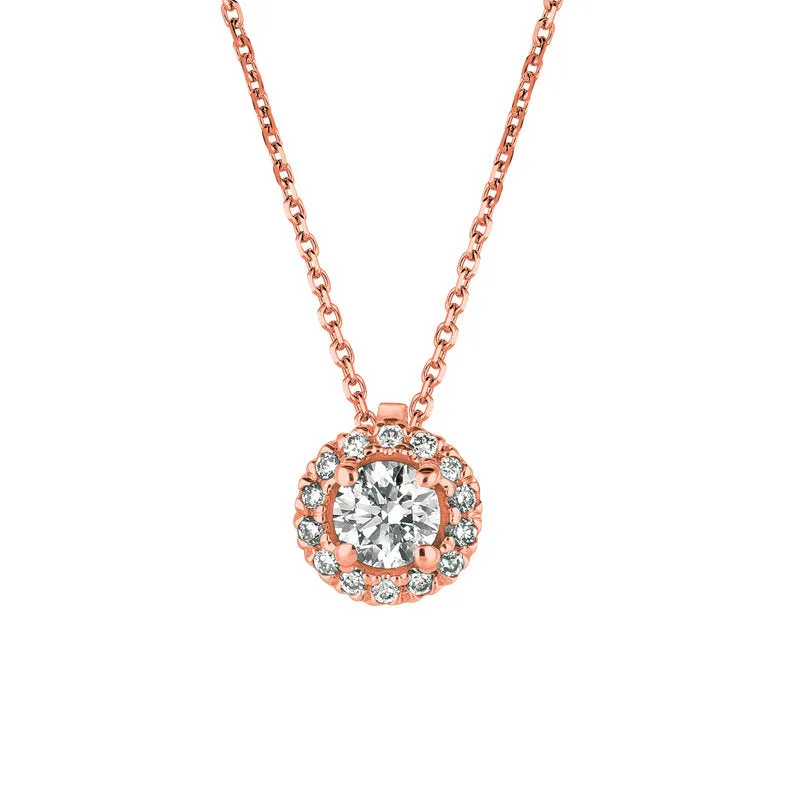 0.33 Carat Natural Diamond Necklace Pendant 14K Rose Gold G SI 18'' chain
