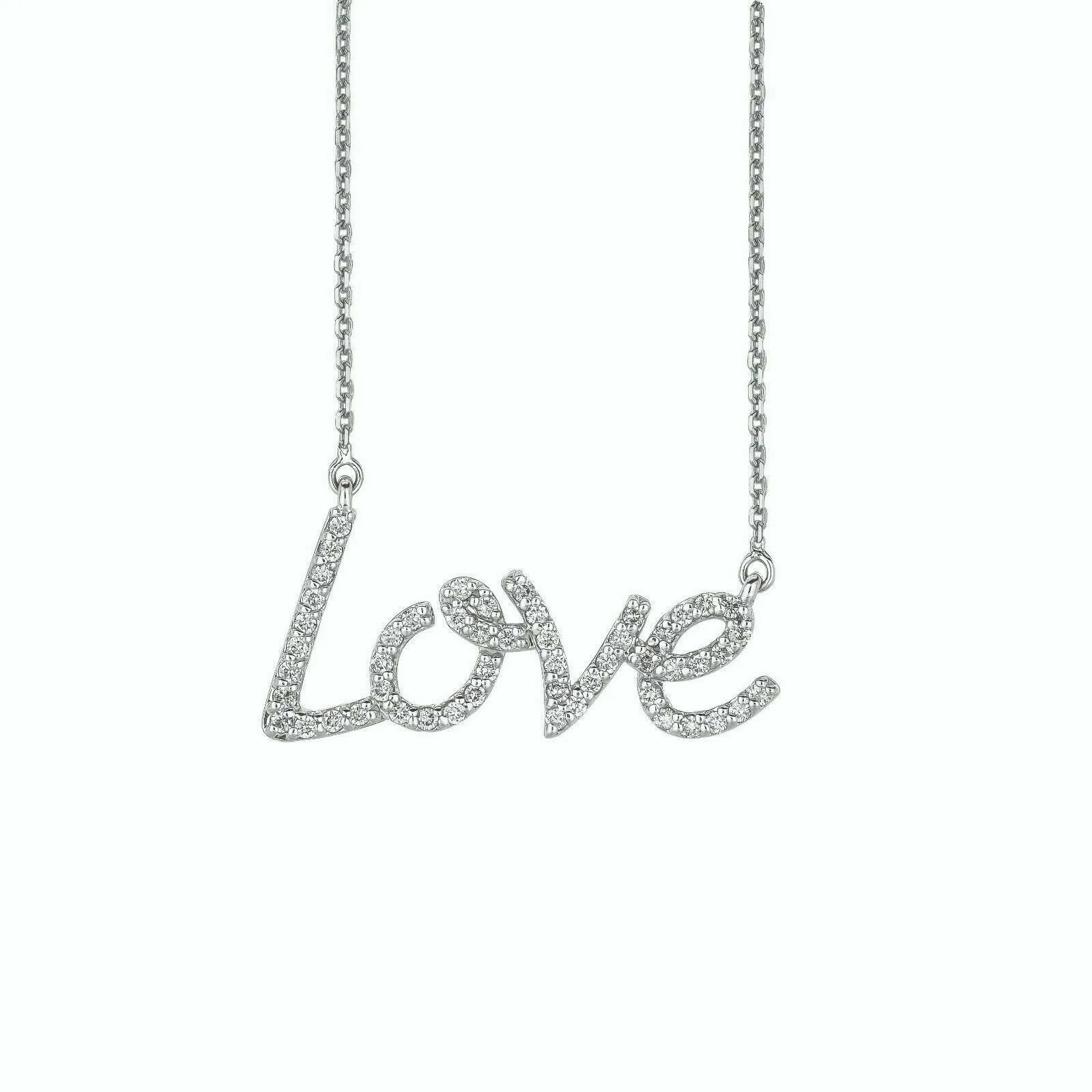 0.50 Carat Natural Diamond Love Necklace Pendant 14K White Gold G SI 18 inches