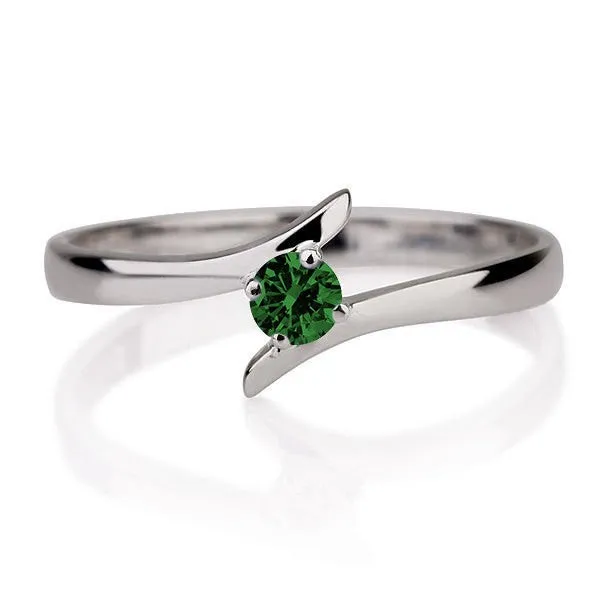 0.50 Carat Round Cut Emerald Gemstone Solitaire Engagement Ring in 10k White Gold