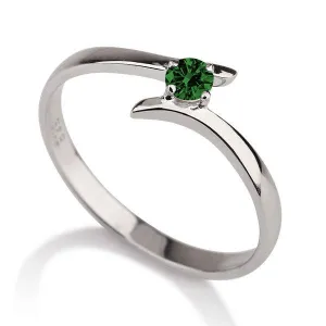 0.50 Carat Round Cut Emerald Gemstone Solitaire Engagement Ring in 10k White Gold