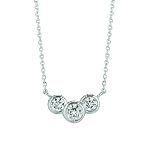 0.75 Carat Natural 3 Stone Diamond Bezel Necklace 14K White Gold G SI