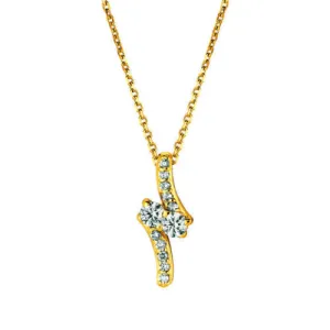 0.75 Carat Natural Diamond Two Stone Style Necklace 14K Yellow Gold G SI