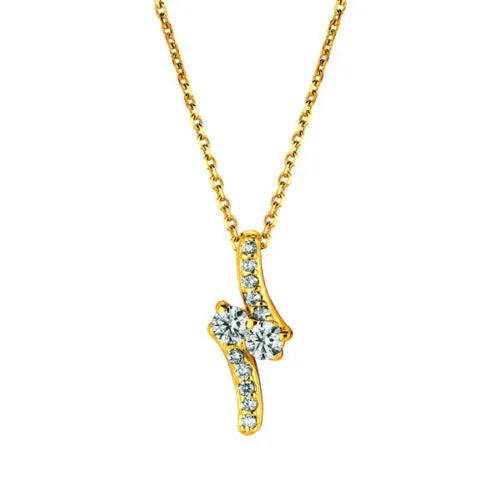 0.75 Carat Natural Diamond Two Stone Style Necklace 14K Yellow Gold G SI