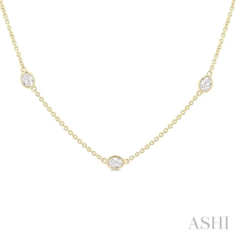 1 1/2 ctw Bezel Set Oval Cut Diamond Station Necklace in 14K Yellow Gold