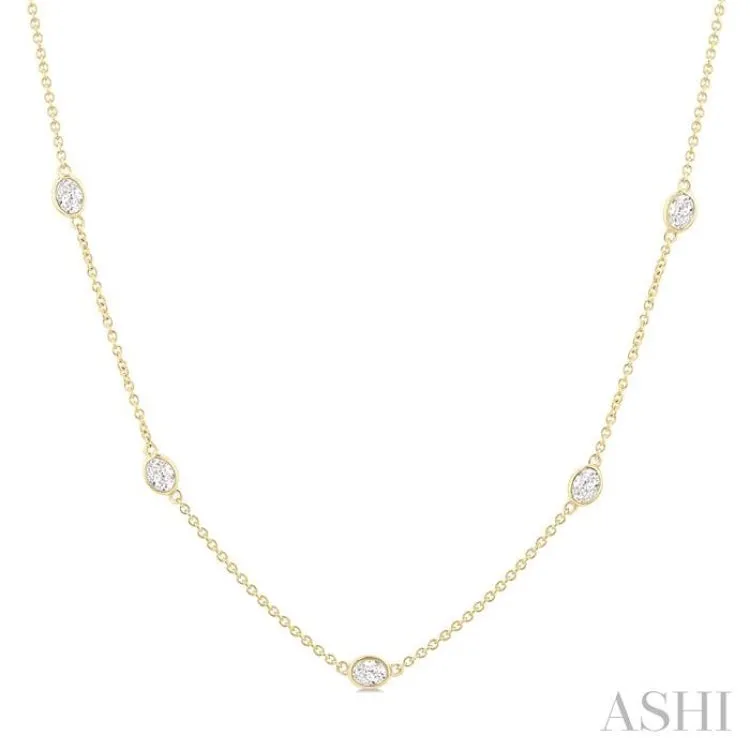 1 1/2 ctw Bezel Set Oval Cut Diamond Station Necklace in 14K Yellow Gold