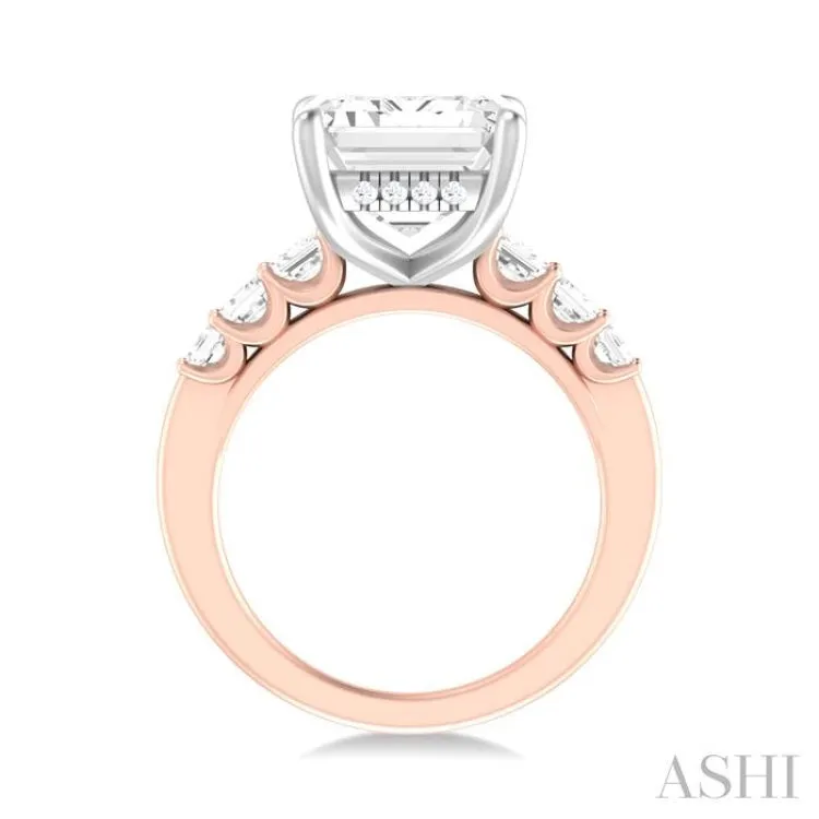 1 1/4 ctw Emerald Shape Emerald and Round Cut Diamond Semi Mount Engagement Ring in 14K Rose and White Gold