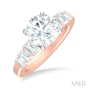 1 1/4 ctw Round Shape Emerald and Round Cut Diamond Semi Mount Engagement Ring in 14K Rose and White Gold