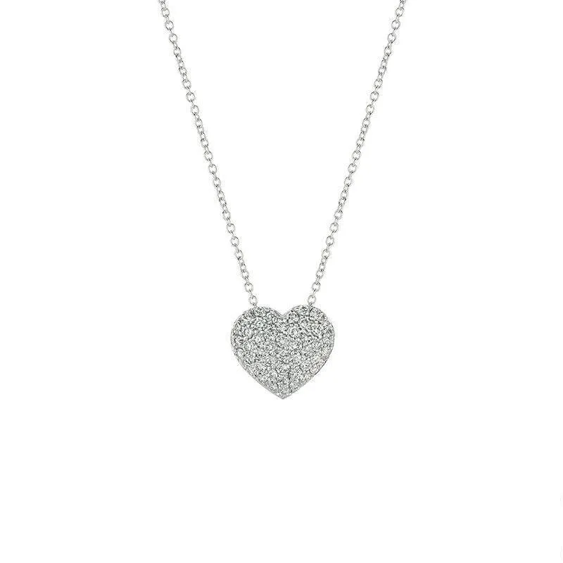 1.00 Carat Natural Diamond Heart Necklace Pendant 14K White Gold G SI 18''