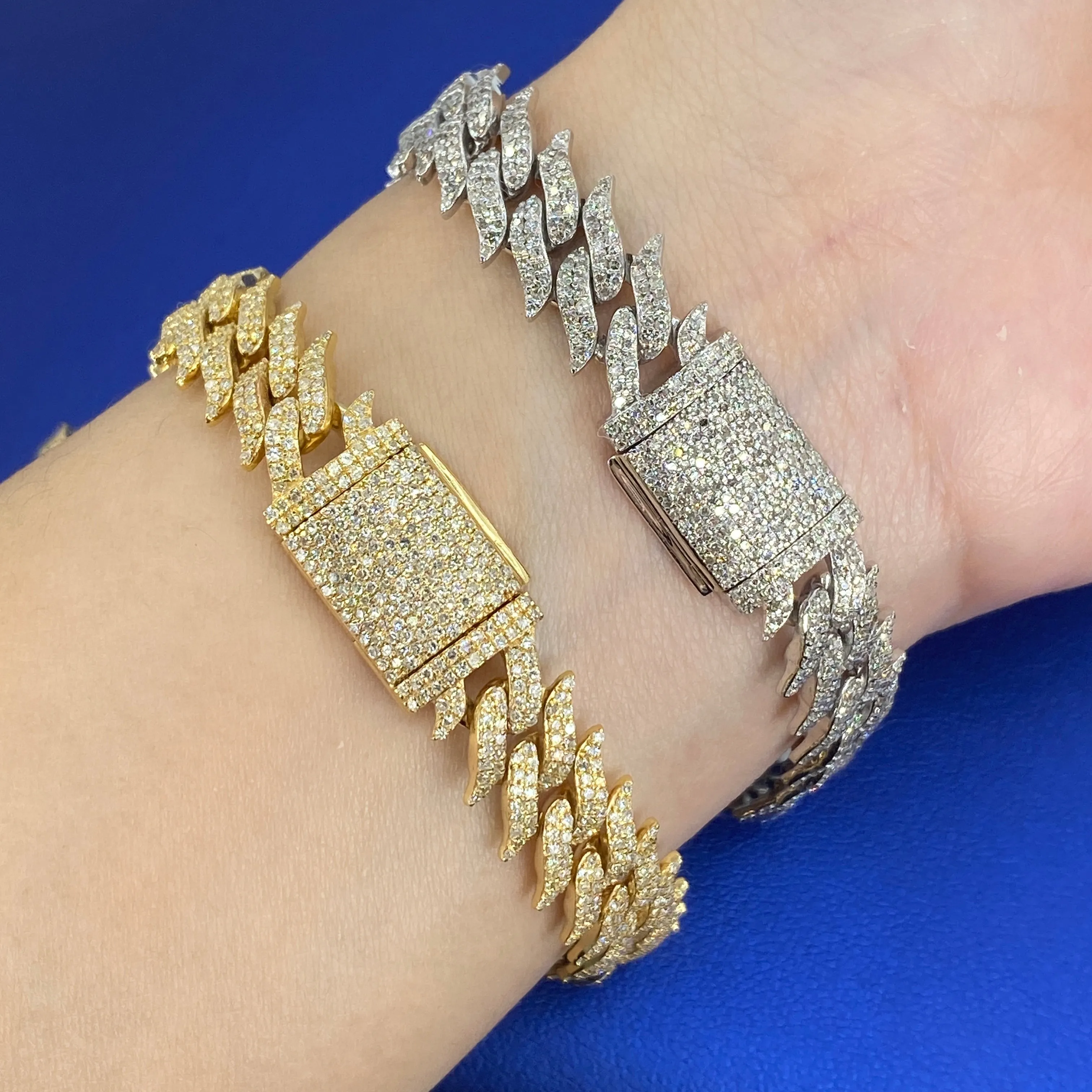 10K 10MM Thorn Razor Cuban Link Diamond Bracelet 8"