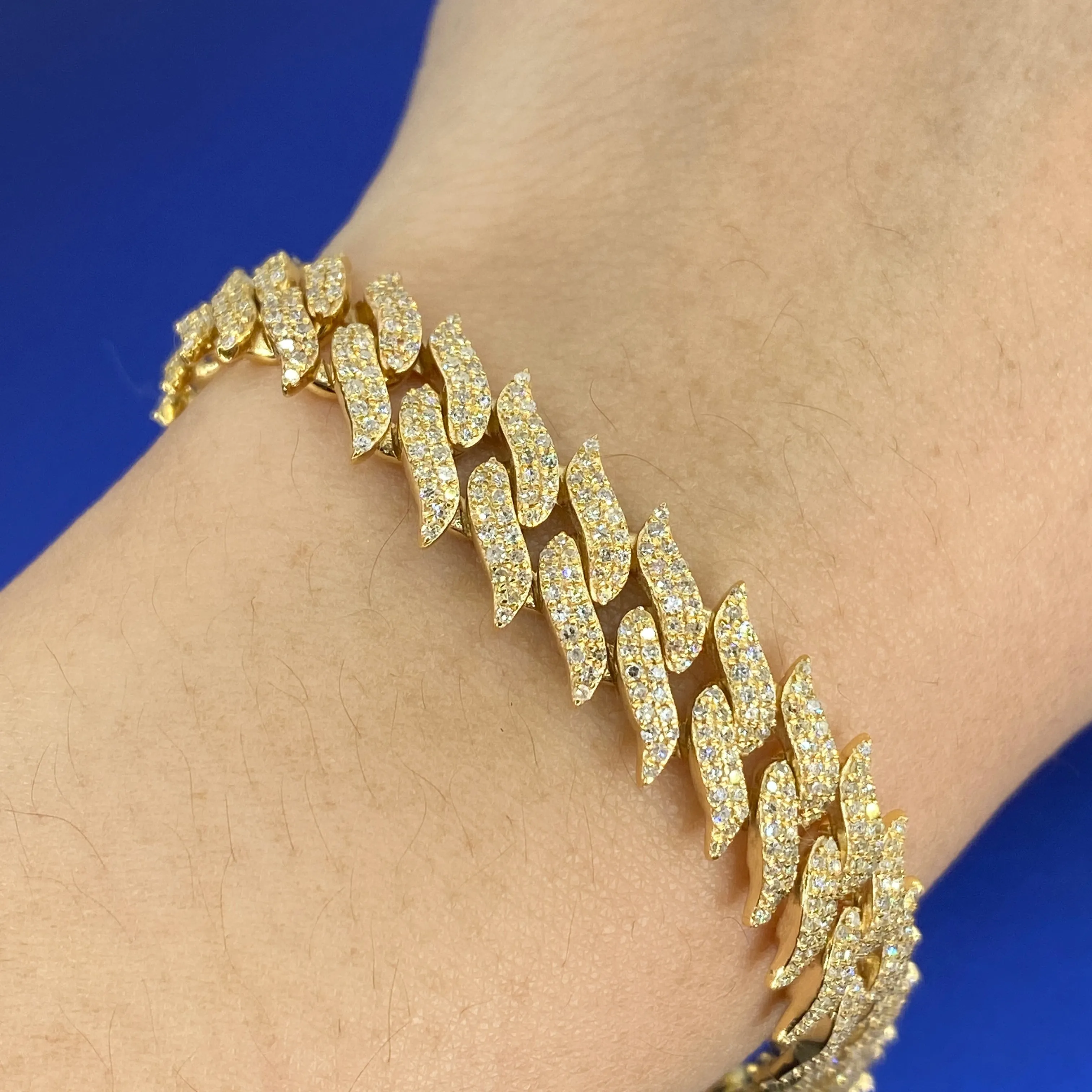 10K 10MM Thorn Razor Cuban Link Diamond Bracelet 8"