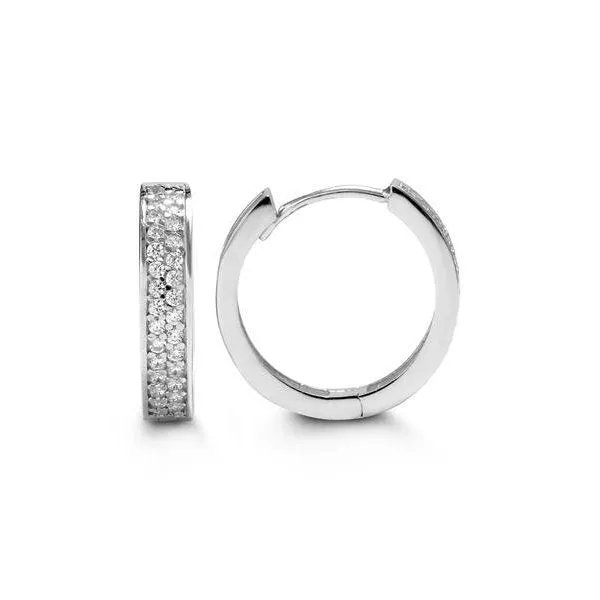 10K White Gold (14mm) CZ Huggie Earrings