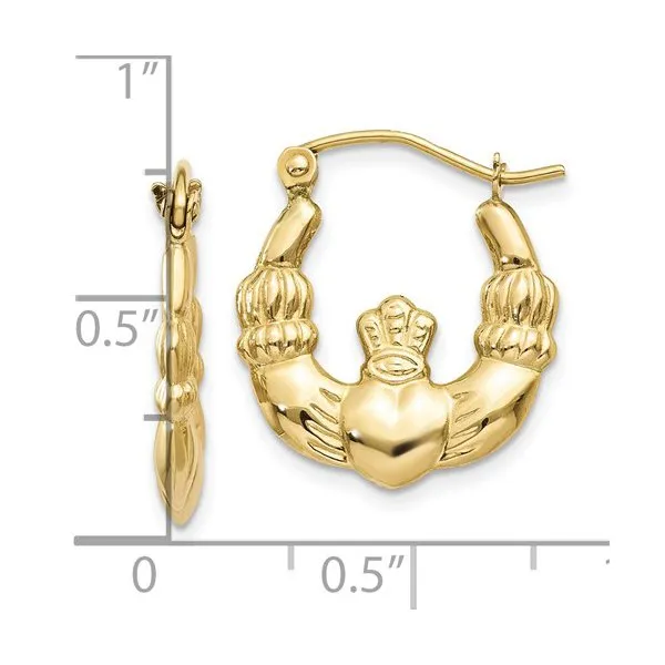10K (White or Yellow) Gold Claddagh Hoop Earrings Yellow