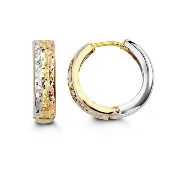 10K White, Yellow, Rose Gold Laser Cut Huggy Earrings
