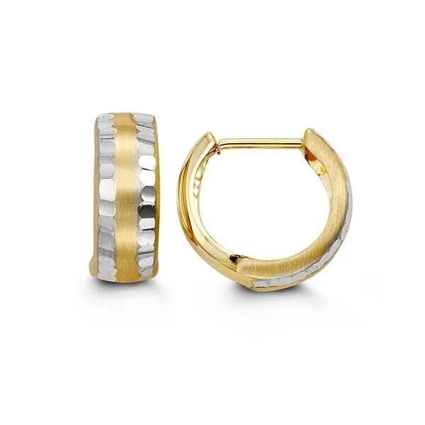10K Yellow And White Gold Huggy Earrings