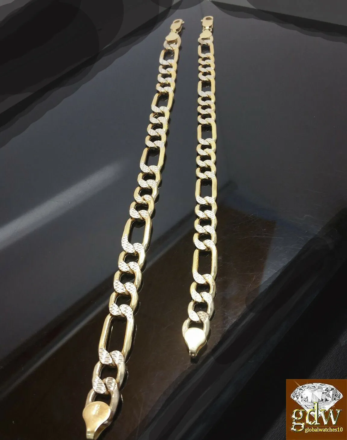 10k Yellow Gold Diamond Cuts Men's Cuban Figaro Link Bracelet, 8Inches, 9Inches