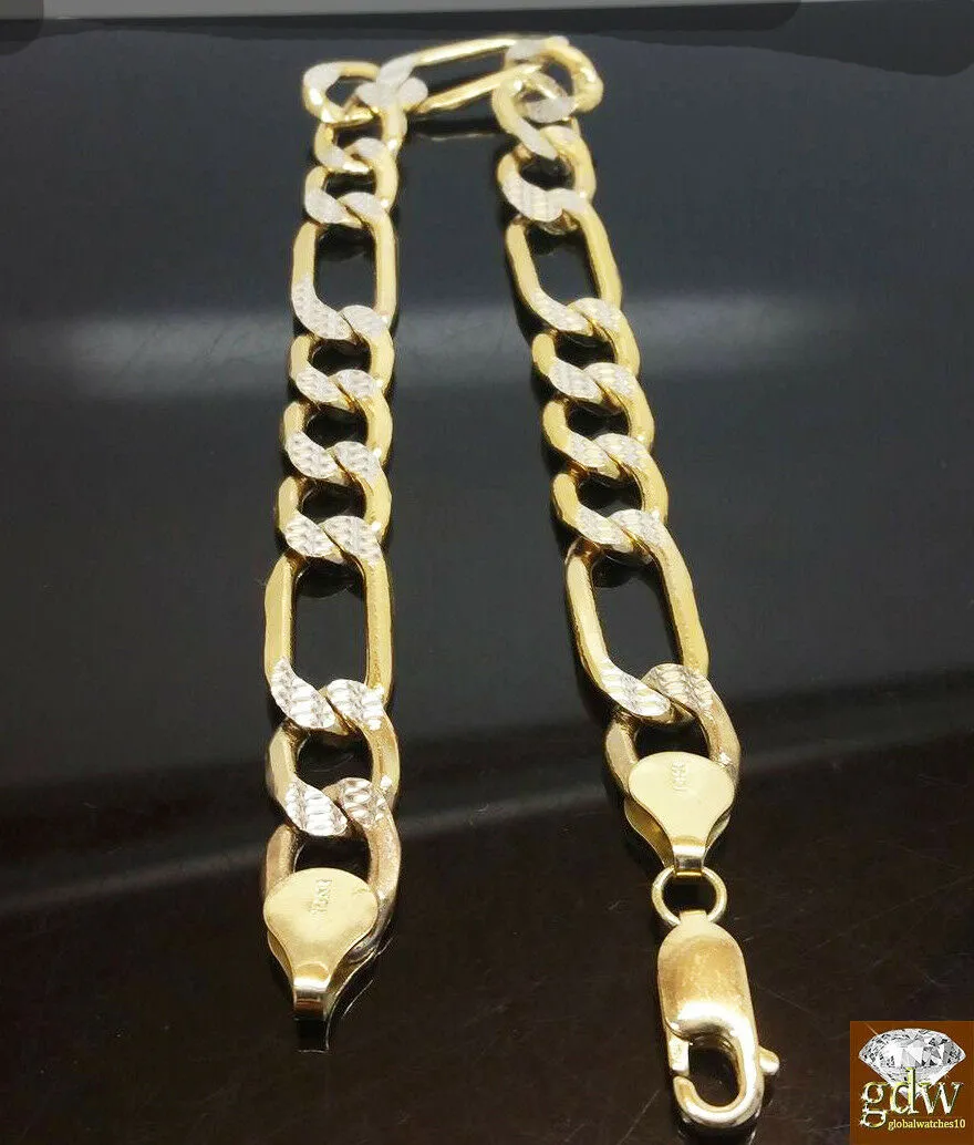 10k Yellow Gold Diamond Cuts Men's Cuban Figaro Link Bracelet, 8Inches, 9Inches