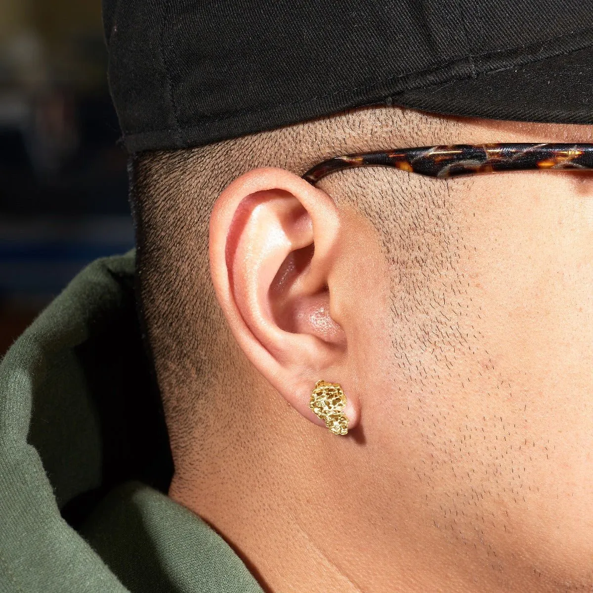 10k Yellow Gold Nugget Earrings (0.64" x 0.39")