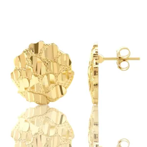 10k Yellow Gold Round Nugget Stud Earrings (.60")