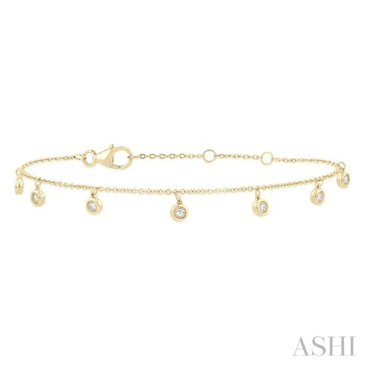 1/10 ctw Hanging Bezel Set Round Cut Diamond Station Bracelet in 10K Yellow Gold