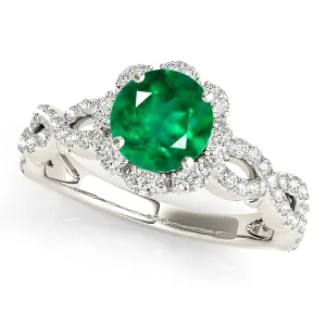 1.15 ct. Genuine Emerald Ring With Flower Halo, Open Twisted Diamond Band