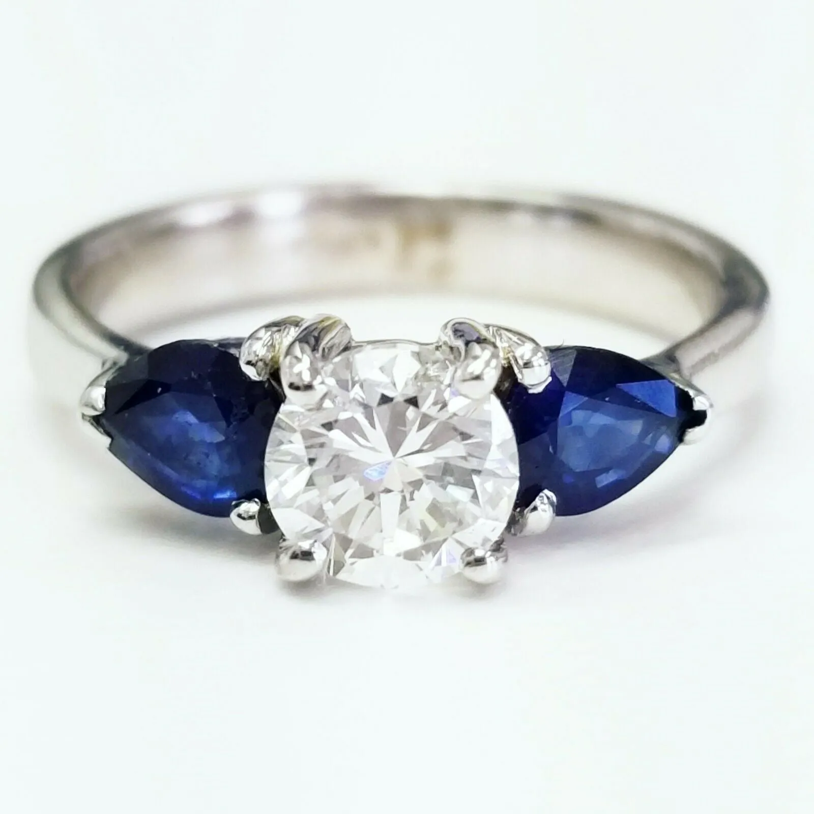 1.20 CT H Color SI1 Natural Diamond and Sapphire Engagement Ring Round Cut