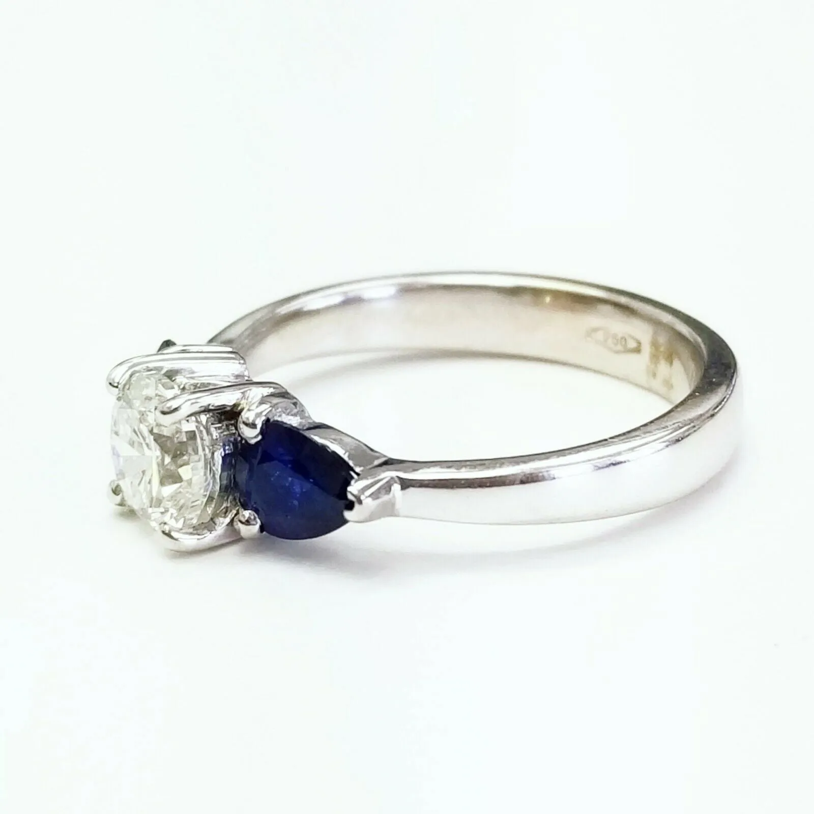1.20 CT H Color SI1 Natural Diamond and Sapphire Engagement Ring Round Cut