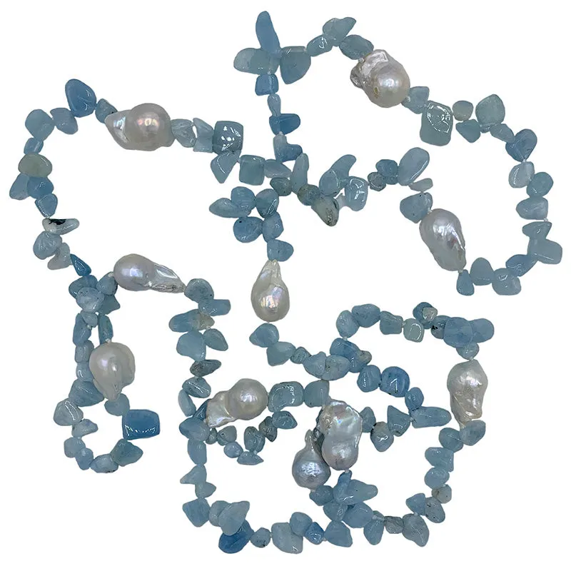124-25 | AQUAMARINE & WILD PEARL NECKLACE 56"