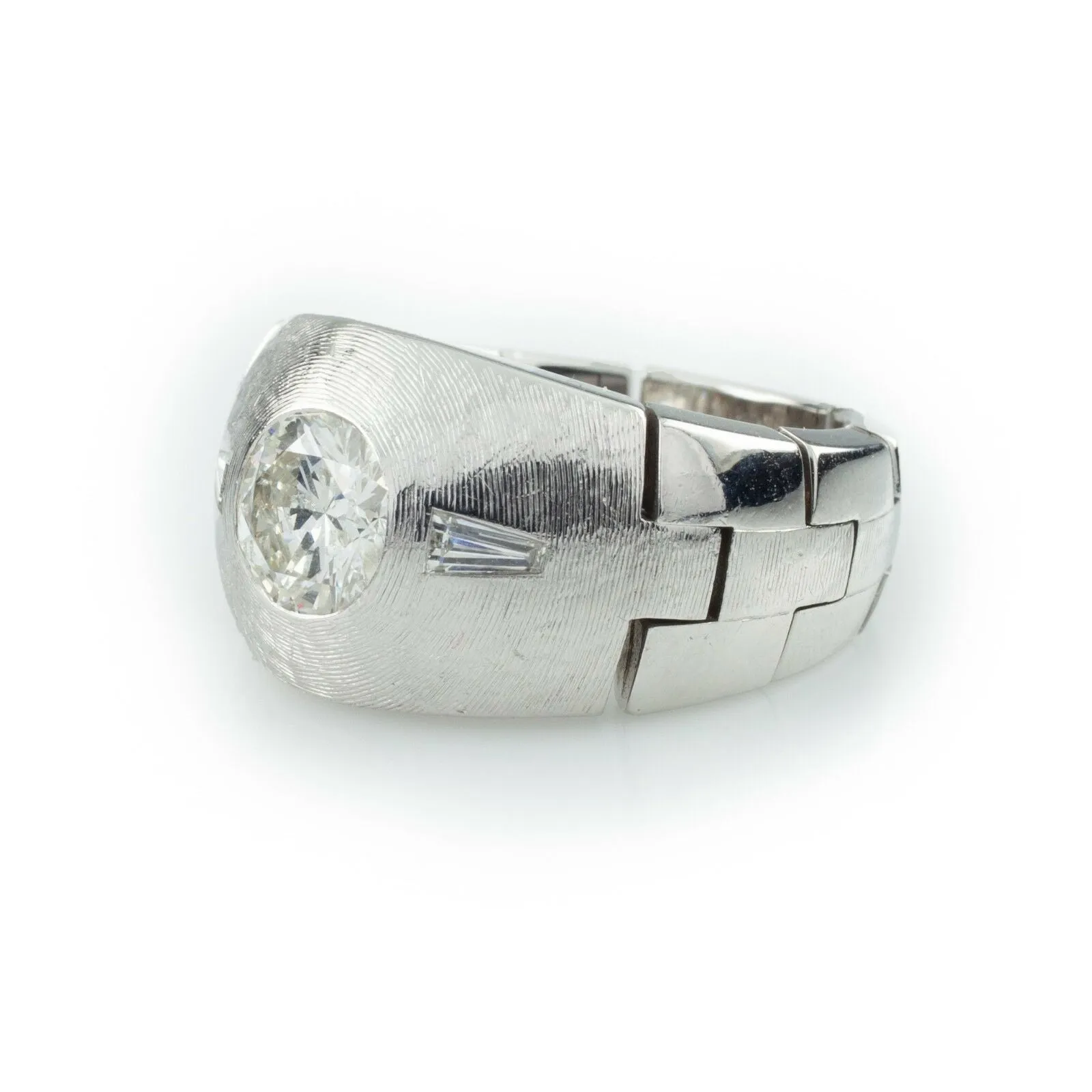 1.30 Carat Diamond 14k White Gold Men's Solitaire Flex Ring Size 7