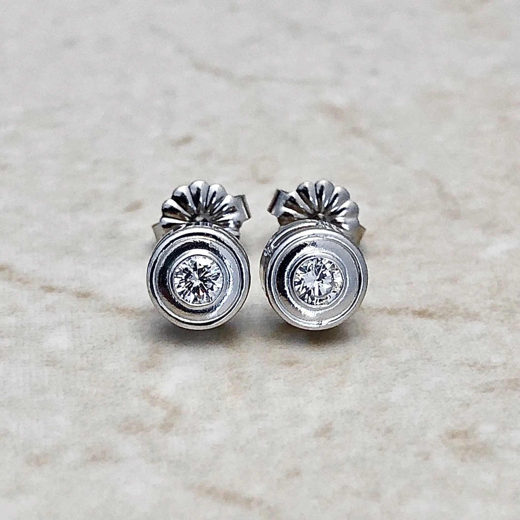 14 Karat White Gold Bezel 0.20 Carat Diamond Stud Earrings