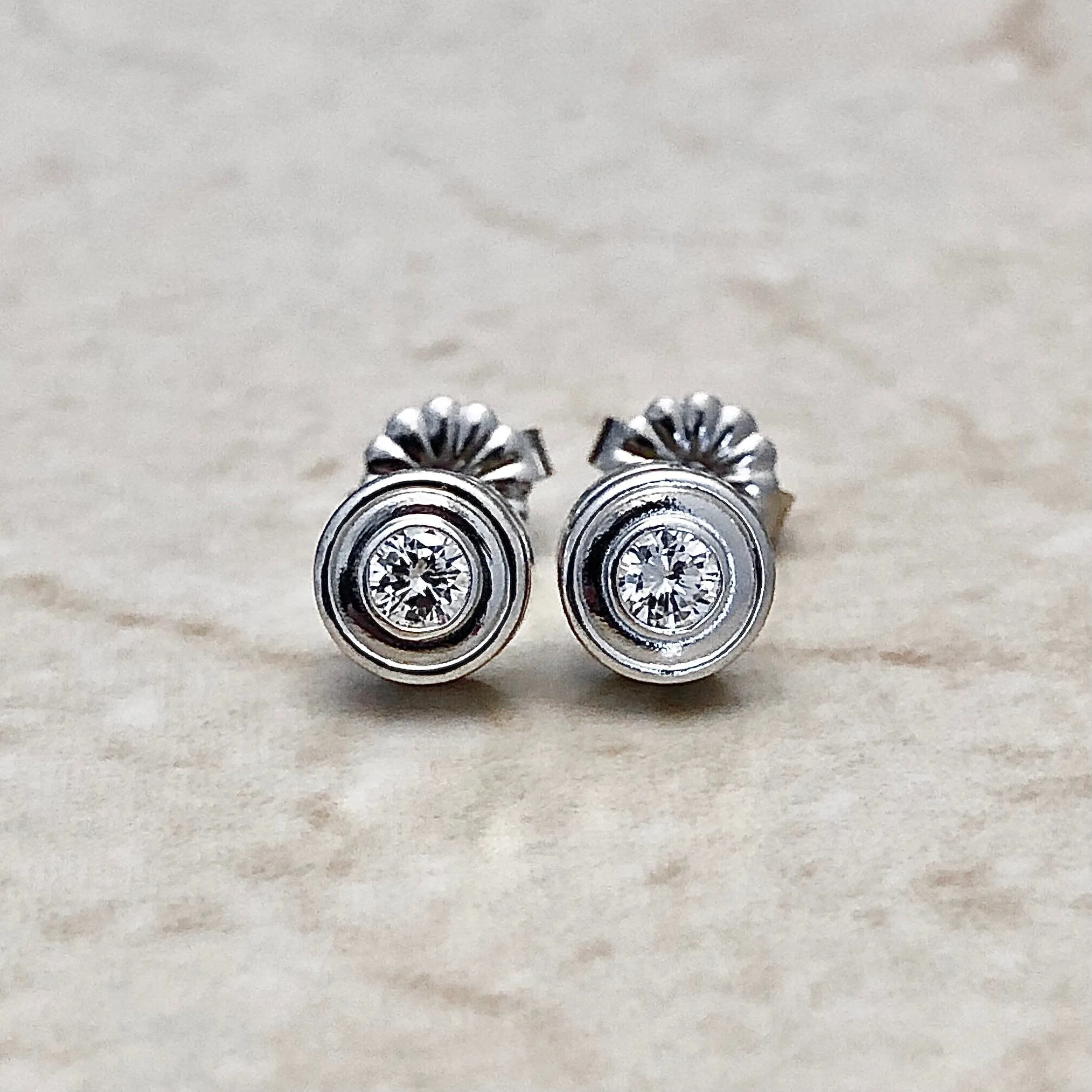 14 Karat White Gold Bezel 0.20 Carat Diamond Stud Earrings