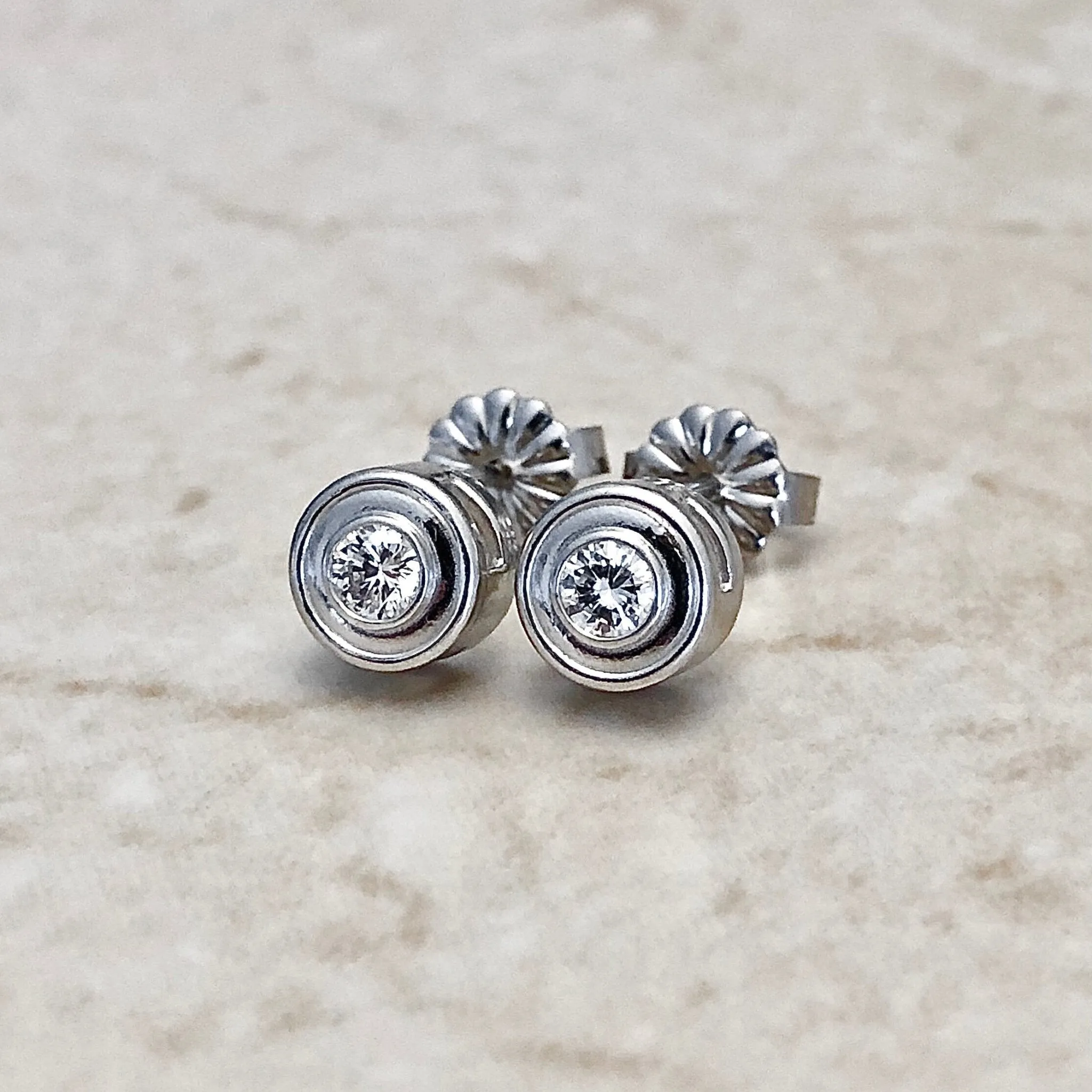 14 Karat White Gold Bezel 0.20 Carat Diamond Stud Earrings