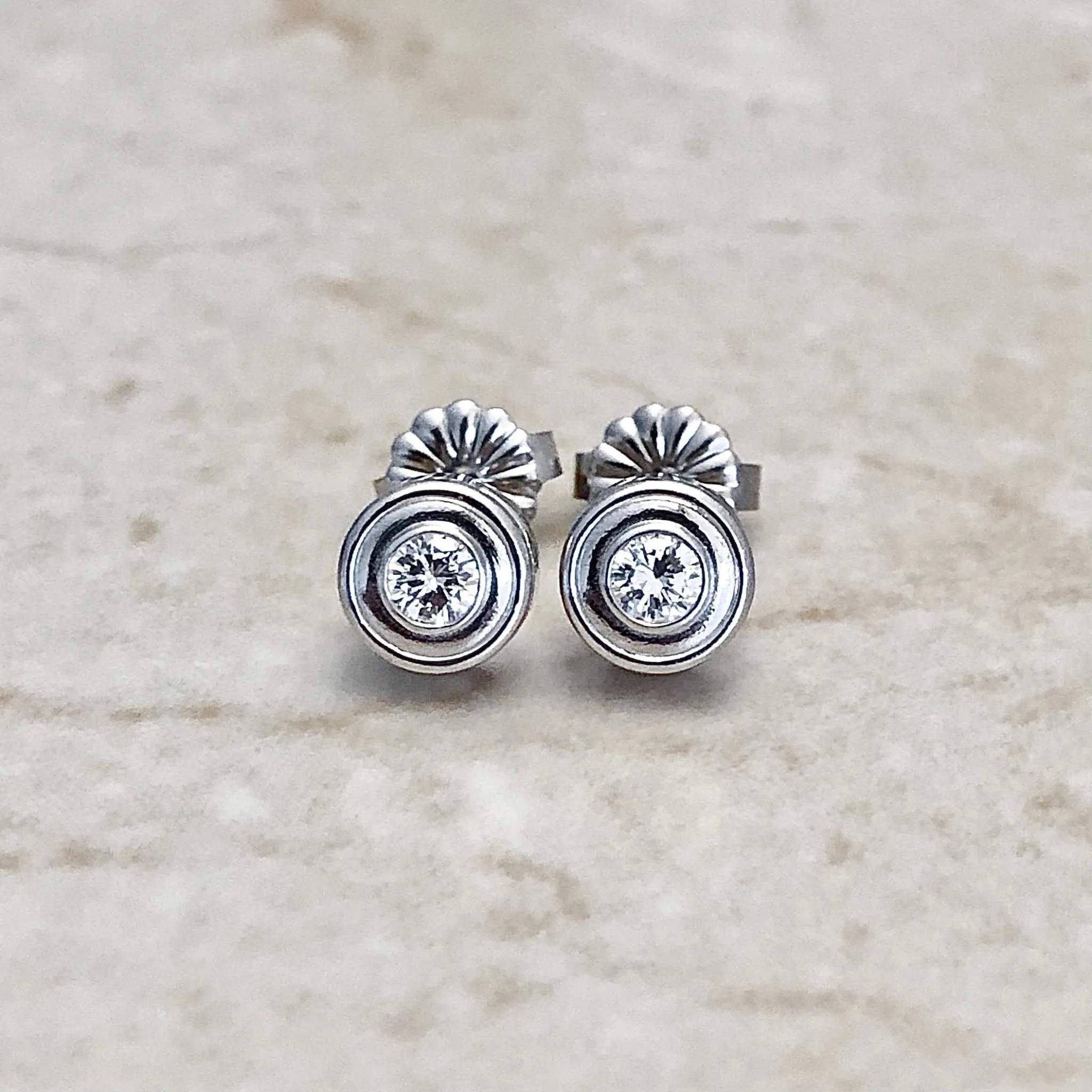 14 Karat White Gold Bezel 0.20 Carat Diamond Stud Earrings