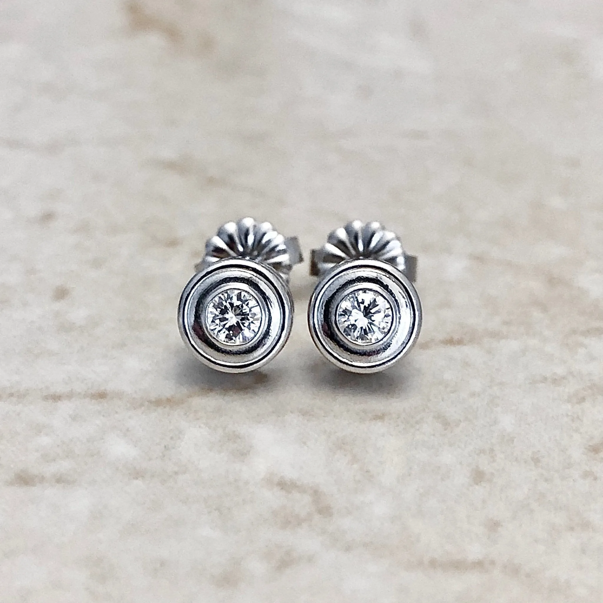 14 Karat White Gold Bezel 0.20 Carat Diamond Stud Earrings