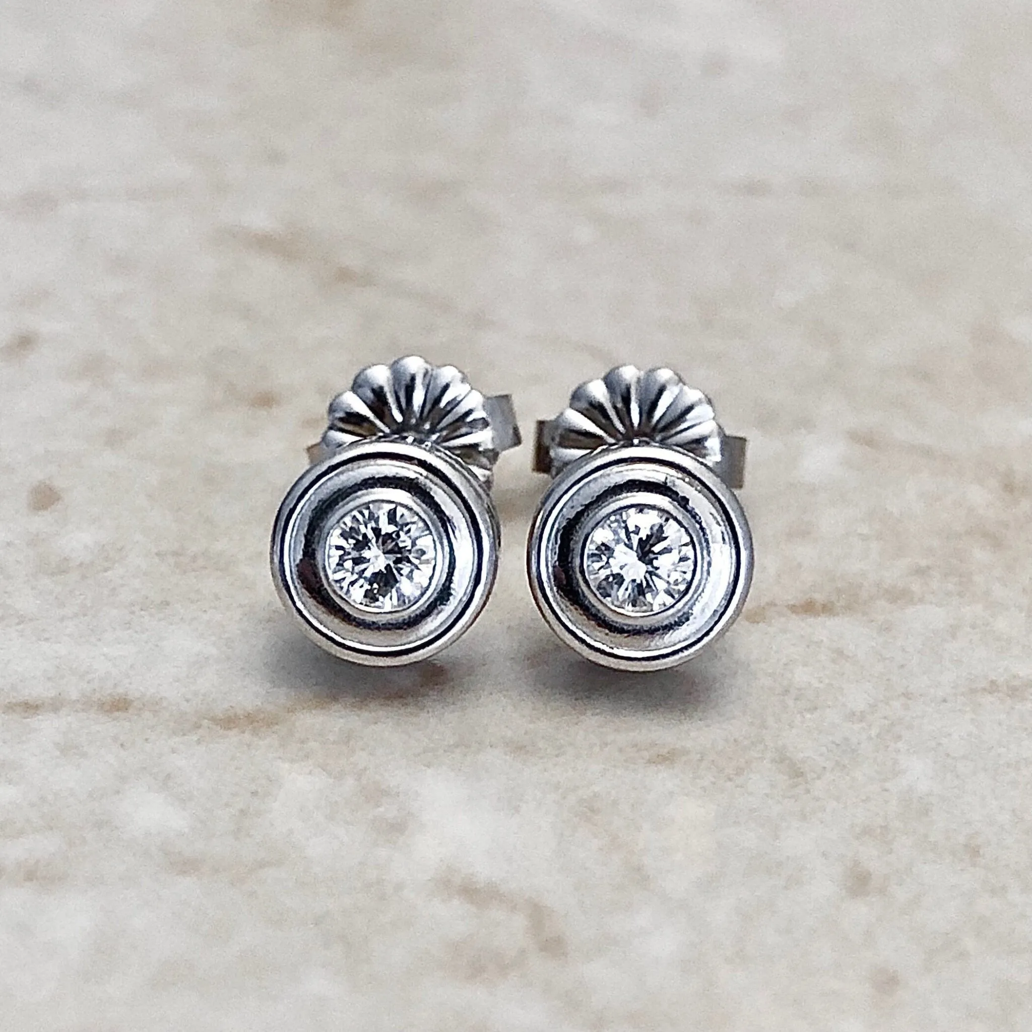 14 Karat White Gold Bezel 0.20 Carat Diamond Stud Earrings