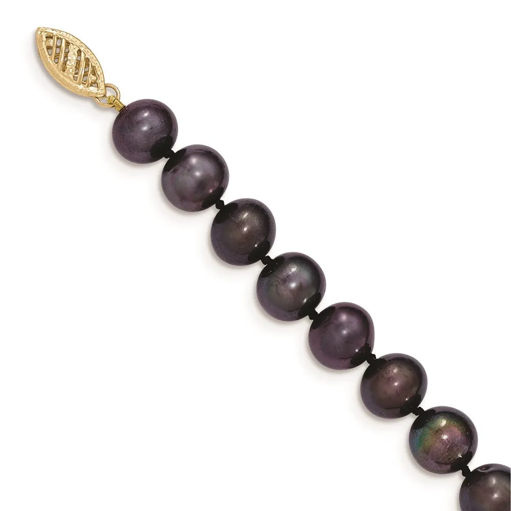 14k 8-9mm Black Near Round Freshwater Cultured Pearl Necklace