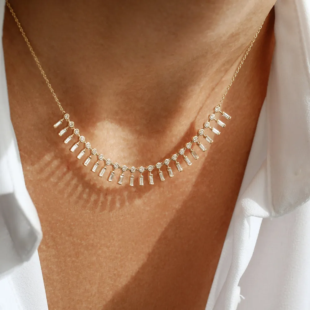 14k Baguette and Round Diamonds Statement Piece Necklace