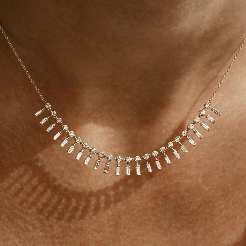 14k Baguette and Round Diamonds Statement Piece Necklace