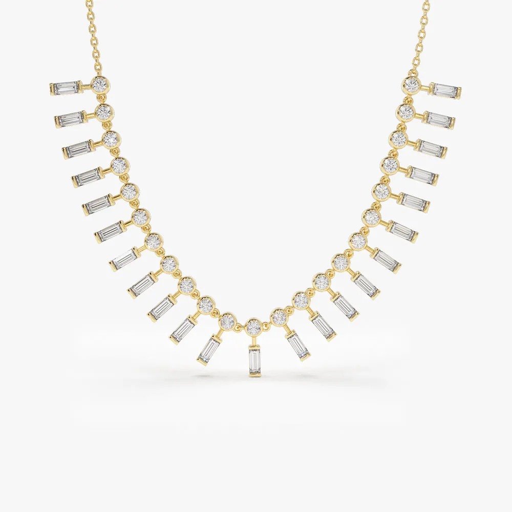 14k Baguette and Round Diamonds Statement Piece Necklace