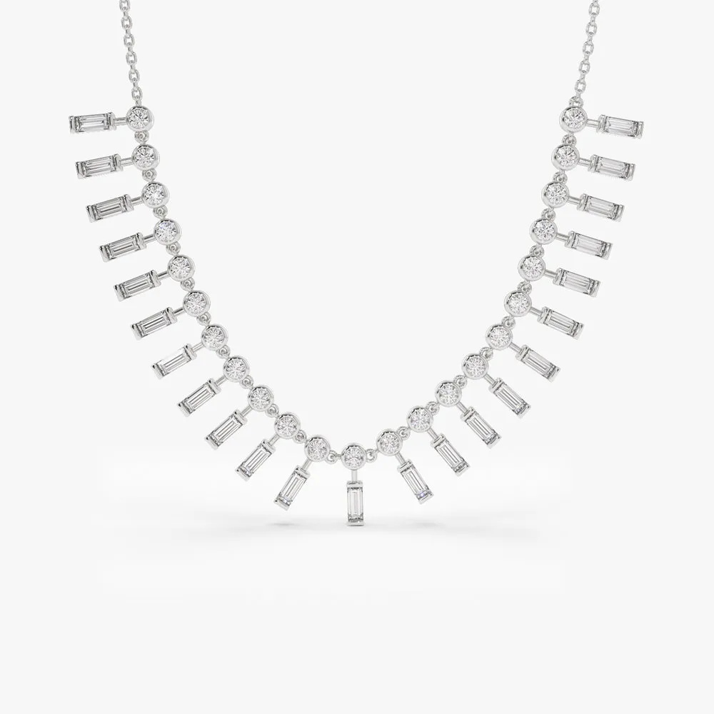 14k Baguette and Round Diamonds Statement Piece Necklace