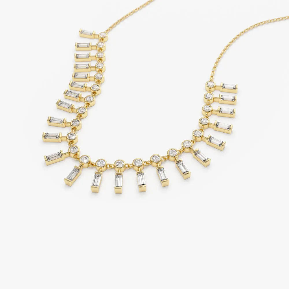 14k Baguette and Round Diamonds Statement Piece Necklace