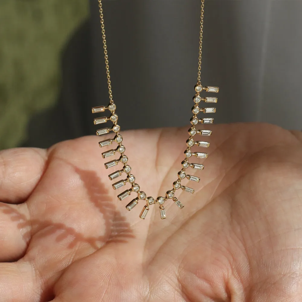 14k Baguette and Round Diamonds Statement Piece Necklace