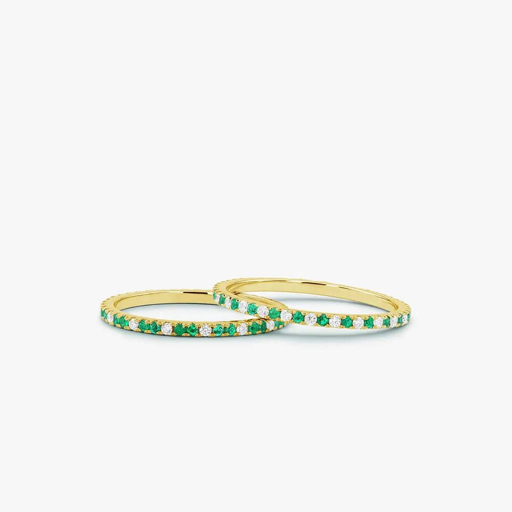 14K Emerald and Diamond Alternating Eternity Ring