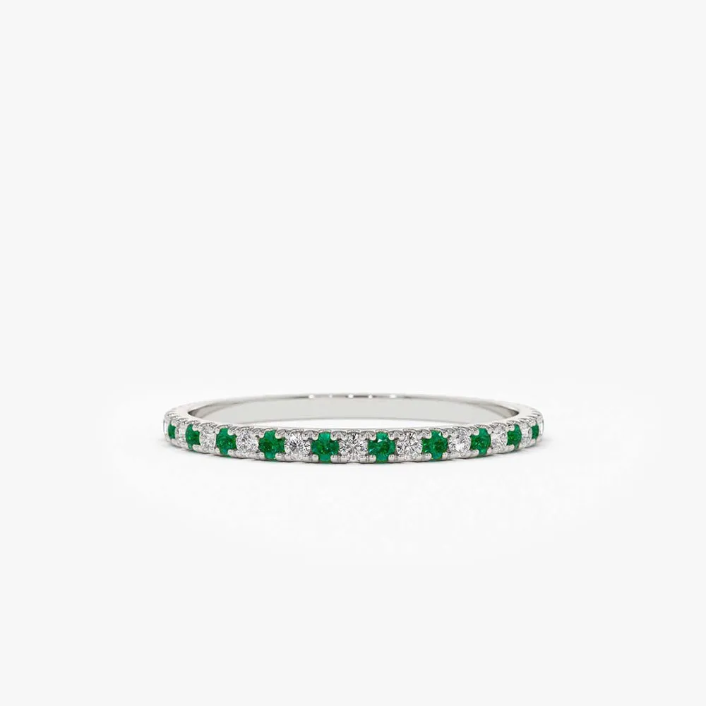 14K Emerald and Diamond Alternating Eternity Ring