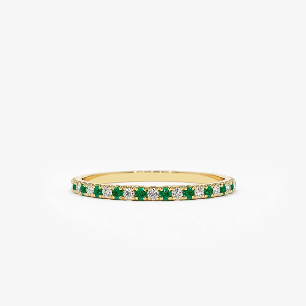 14K Emerald and Diamond Alternating Eternity Ring