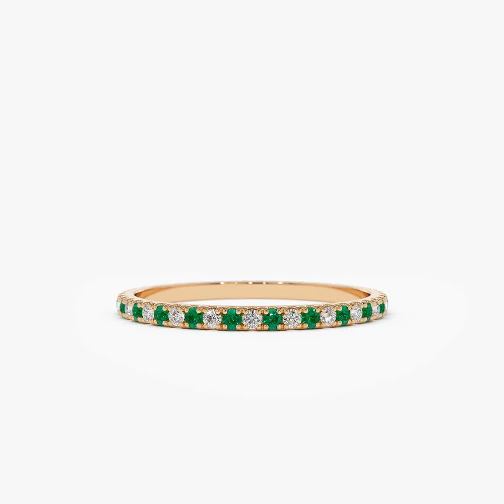 14K Emerald and Diamond Alternating Eternity Ring