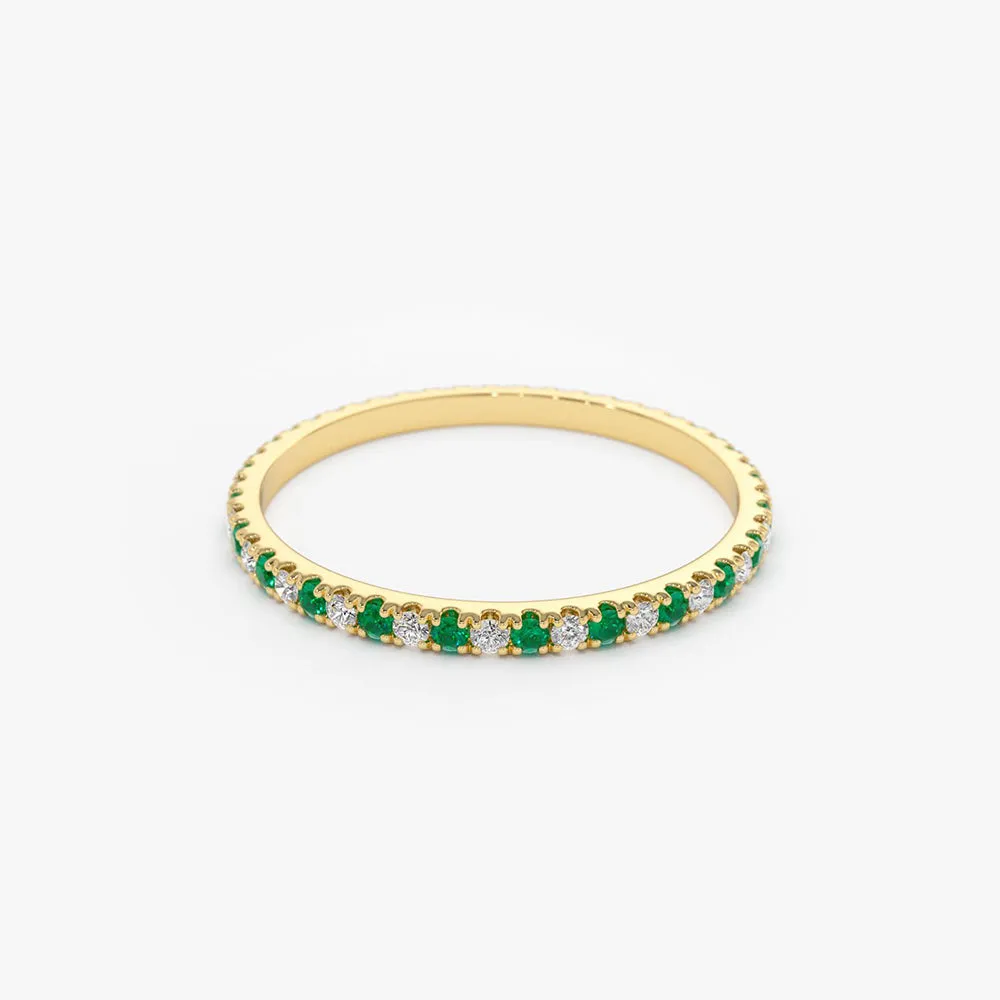 14K Emerald and Diamond Alternating Eternity Ring