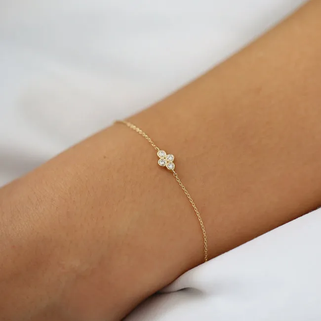 14K Gold Dainty Quad Diamond Bracelet