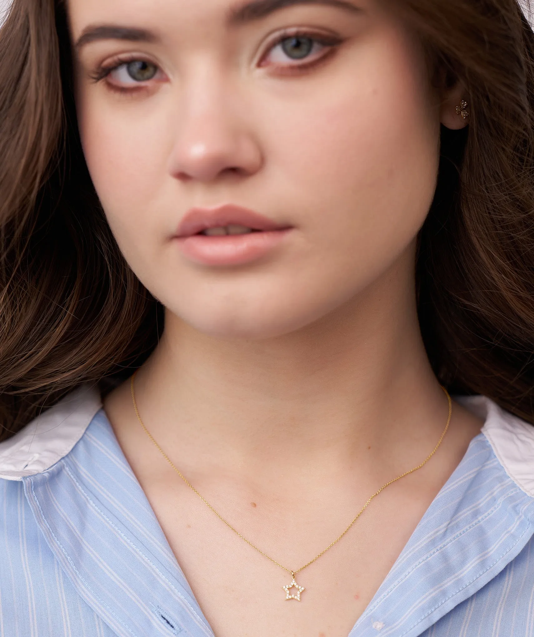 14K Gold Diamond Star Necklace