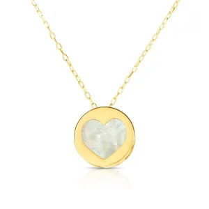 14K Gold Heart Mother of Pearl Necklace